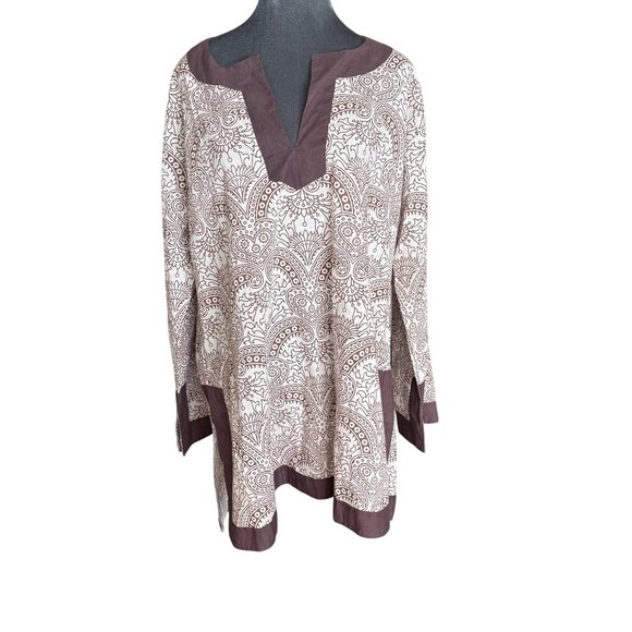 Jest Jewels Womens Tunic Top Brown Paisley Print 100% Cotton Made In India Size - Picture 1 of 6